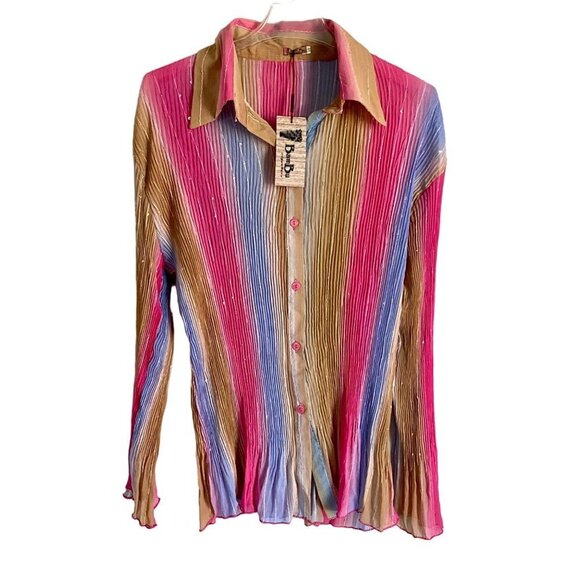 Bam Bu Women's Striped Button Up Top Size 48 XL to 2XL NEW NWT - Picture 2 of 10